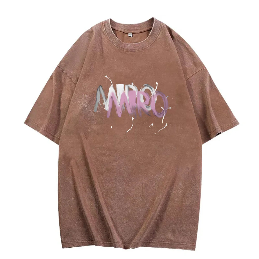 American Graffiti Letter Print T-Shirt – Washed Cotton Oversized Tee for Women - Image 9