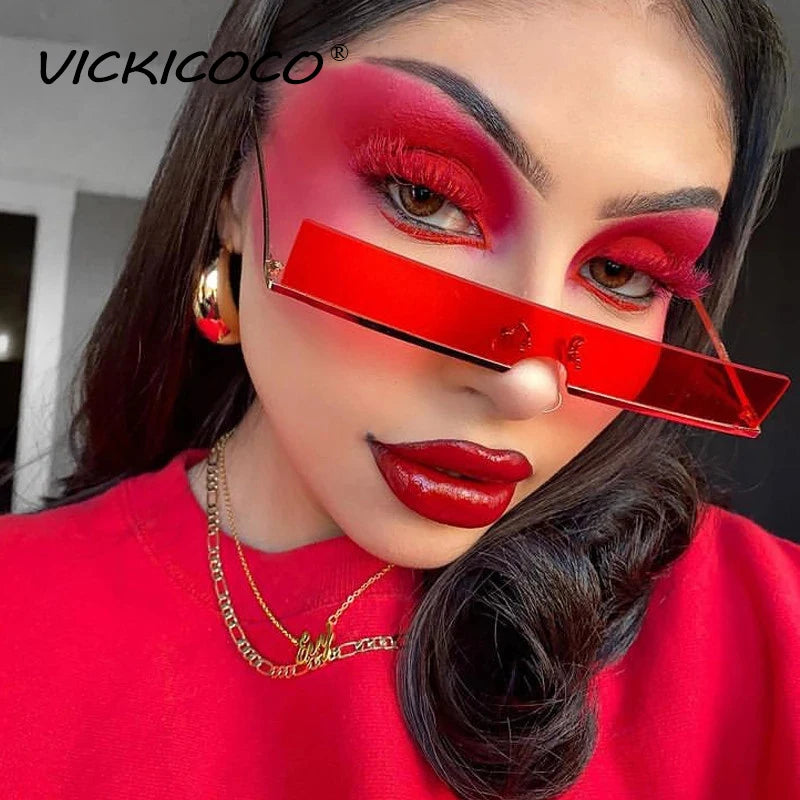 Small Rectangle Rimless Sunglasses Women Luxury Brand Gradient One Piece Red Square Sun Glasses Men Hip Hop Light Shades UV400