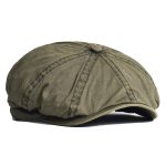 Washed Cotton Newsboy Cap – Vintage Peaky Octagonal Flat Ivy Hat for Men & Women