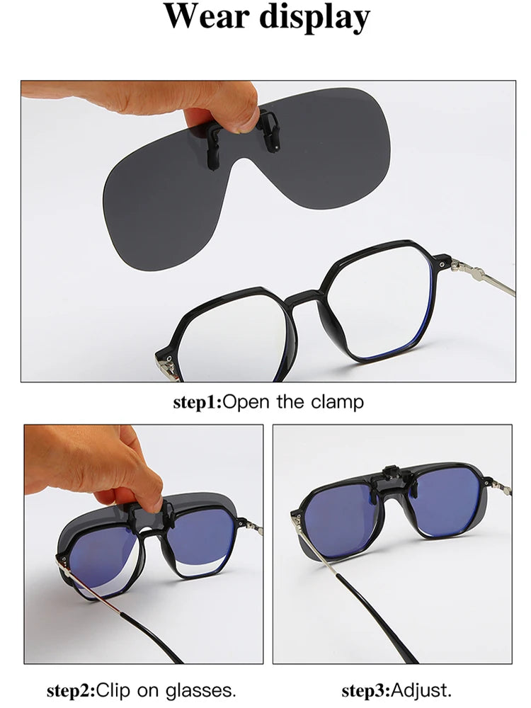 Flip-Up Clip-On Polarized Sunglasses – Oversized Aviation Shades for Men with UV400 Grey Lenses - Image 4