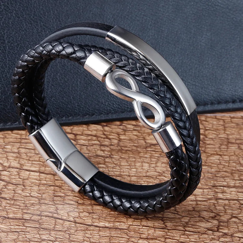 Classic Stainless Steel Leather Bracelet – Men's Chain Wristband Business Charm Jewelry for Dad or Boyfriend - Image 11