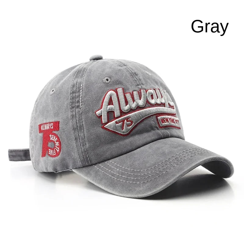 2025 Spring/Summer Vintage Washed Baseball Cap – Unisex Cotton Snapback with "ALWAYS" Embroidery - Image 9