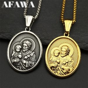 Saint Joseph Religious Medal Necklace – Gold Color Stainless Steel Christian Amulet for Men & Women