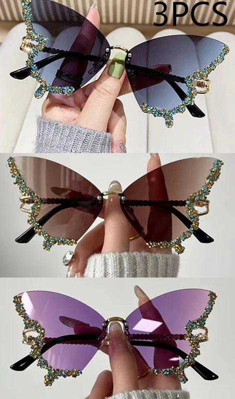 Luxury Diamond Butterfly Sunglasses – Y2K Rimless Oversized Eyewear for Women - Image 18