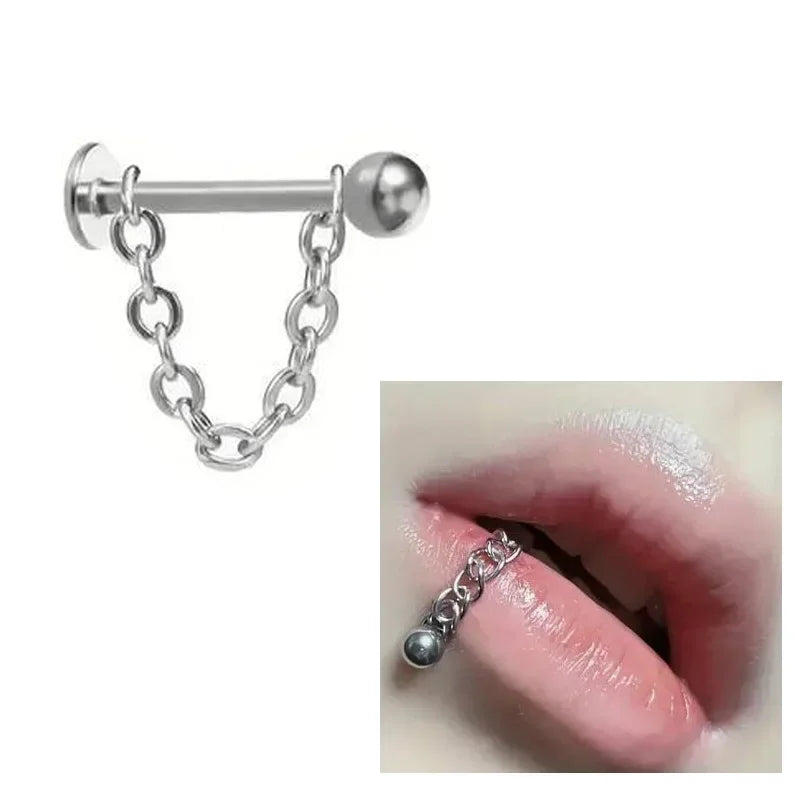 Punk Detachable Lip & Cartilage Stud Earrings – Stainless Steel Chain Body Jewelry - Image 7