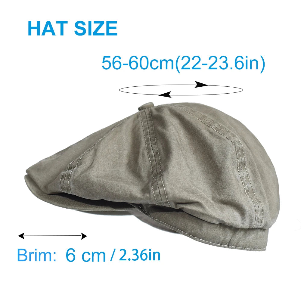 Washed Cotton Newsboy Cap – Vintage Peaky Octagonal Flat Ivy Hat for Men & Women - Image 2
