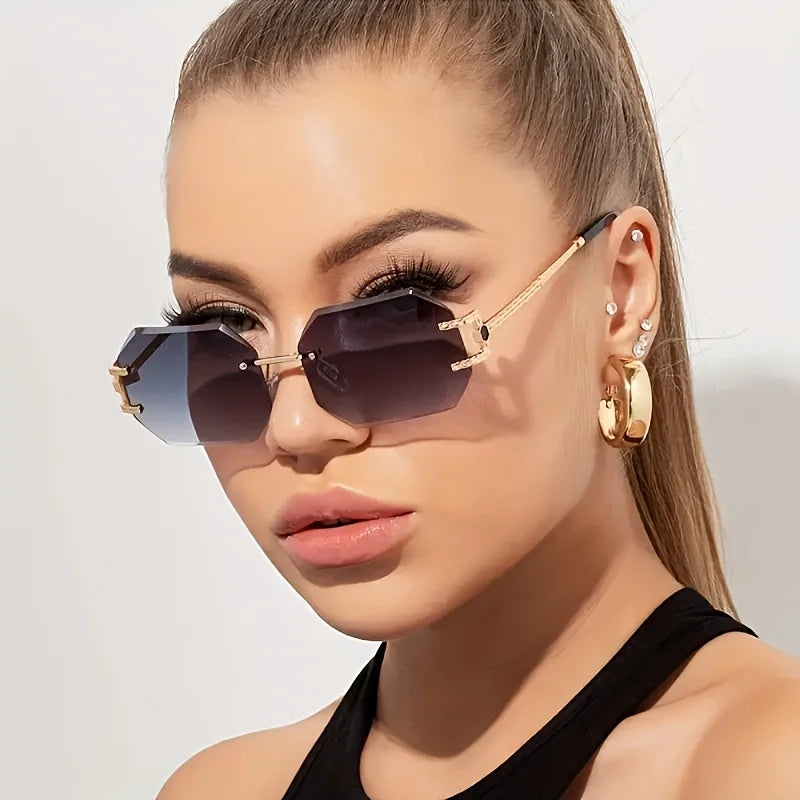 Hip Hop Rimless Geometric Sunglasses – Unisex Street Style Eyewear with Clear Lenses - Image 3