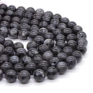 Natural Black Larvikite Labradorite Round Beads – Loose Stone Strand for DIY Jewelry Making