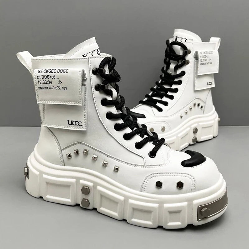 Men’s Fashion Leather Boots – Metal Rivet Decor Punk Motorcycle Hip-Hop Dance Boots - Image 3