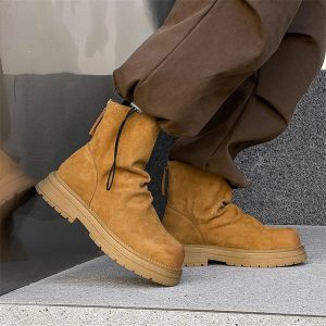 Men’s Punk Hip Hop High Chelsea Boots – Cow Suede Leather Platform Cowboy Motorcycle Boots