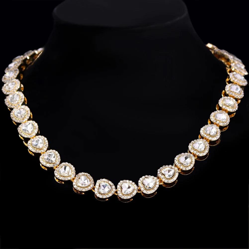 Bling Luxury Paved Crystal Heart Cuban Link Chain Necklace - Image 7