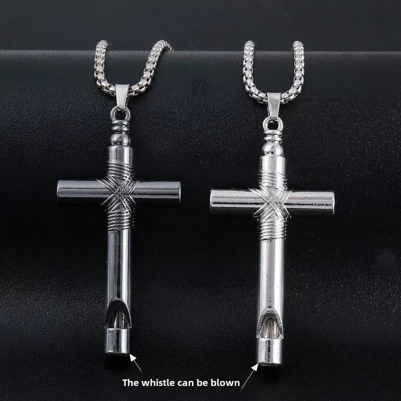 HNSP Stainless Steel Whistle Cross Pendant – Men's Chain Necklace - Image 3