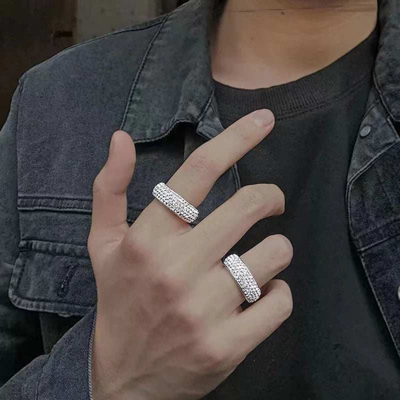 Luxury Iced Out Titanium Steel Chunky Ring – Korea Style Fashion Jewelry for Men, Women & Couples