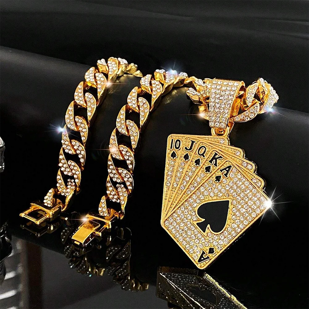 18K Gold Plated Spades Playing Card Necklace – Hip-Hop Iced Out Trend Jewelry for Men - Image 5