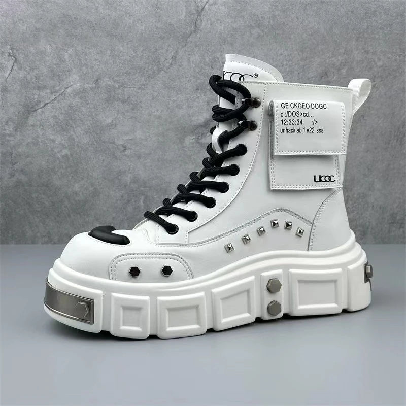 Men’s Fashion Leather Boots – Metal Rivet Decor Punk Motorcycle Hip-Hop Dance Boots - Image 12