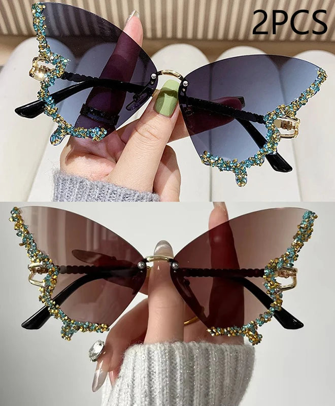 Luxury Diamond Butterfly Sunglasses – Y2K Rimless Oversized Eyewear for Women - Image 13