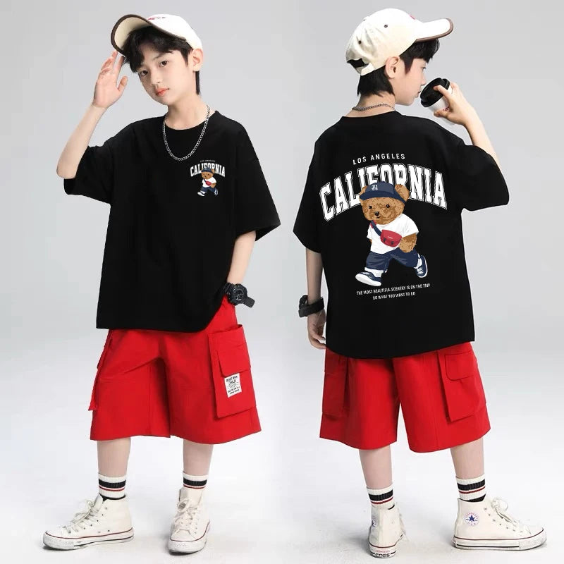 2025 Children's Clothing American Vintage Bear Print Graphic T Shirts Boys Summer Cotton Short-sleeved T-shirt Tops Streetwear - Image 7