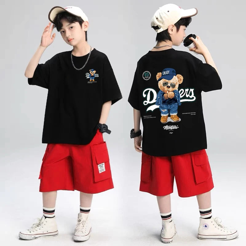 2025 Children's Clothing American Vintage Bear Print Graphic T Shirts Boys Summer Cotton Short-sleeved T-shirt Tops Streetwear - Image 9