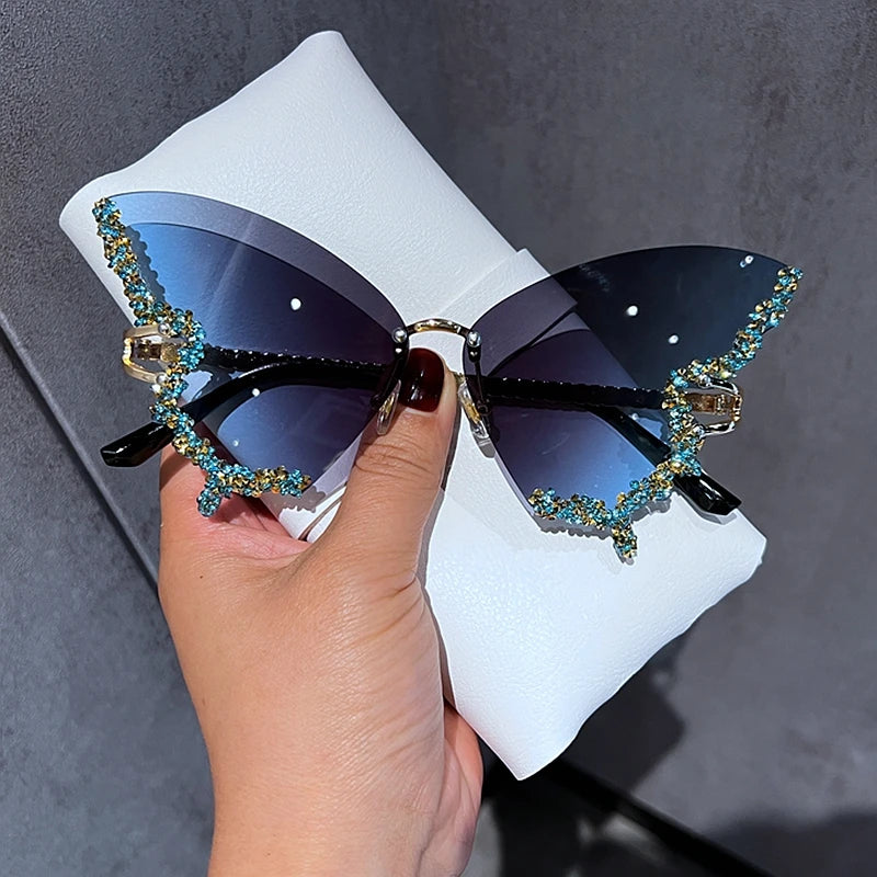Luxury Diamond Butterfly Sunglasses – Y2K Rimless Oversized Eyewear for Women - Image 20