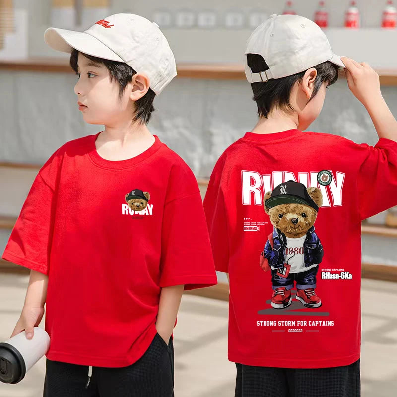 2025 Children's Clothing American Vintage Bear Print Graphic T Shirts Boys Summer Cotton Short-sleeved T-shirt Tops Streetwear - Image 10