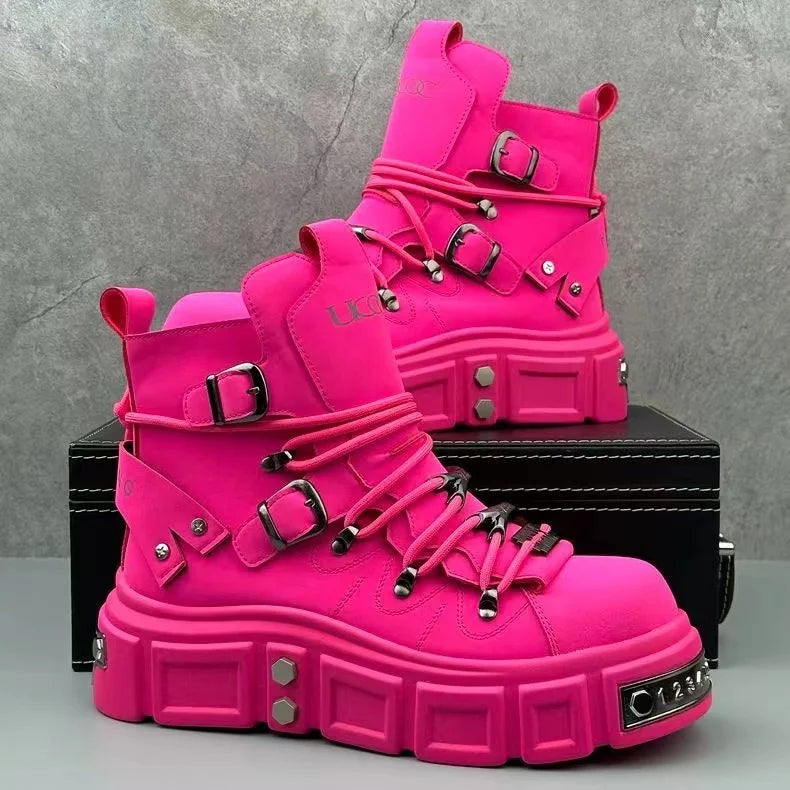 Men’s Fashion Leather Boots – Metal Rivet Decor Punk Motorcycle Hip-Hop Dance Boots - Image 15