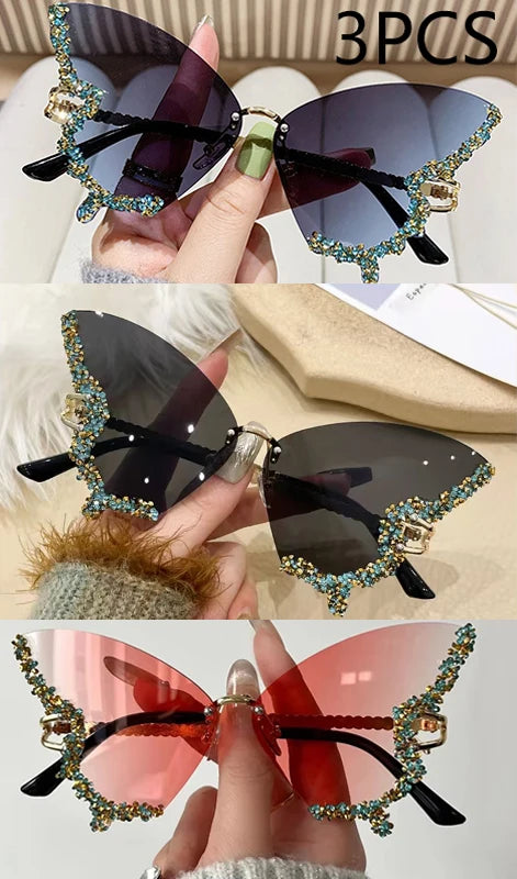 Luxury Diamond Butterfly Sunglasses – Y2K Rimless Oversized Eyewear for Women - Image 7