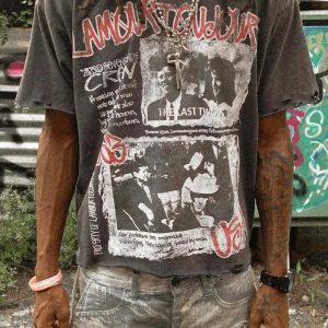 Harajuku Ripped Oversized T-Shirt – Gothic Hip-Hop Streetwear Graphic Tee for Men