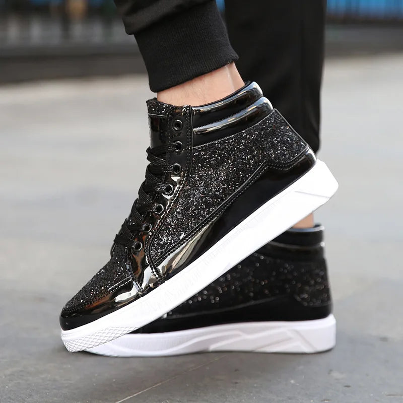 2022 Fashion Men’s High-Top Sneakers – Gold Glitter Streetwear Hip Hop Ankle Boots - Image 6