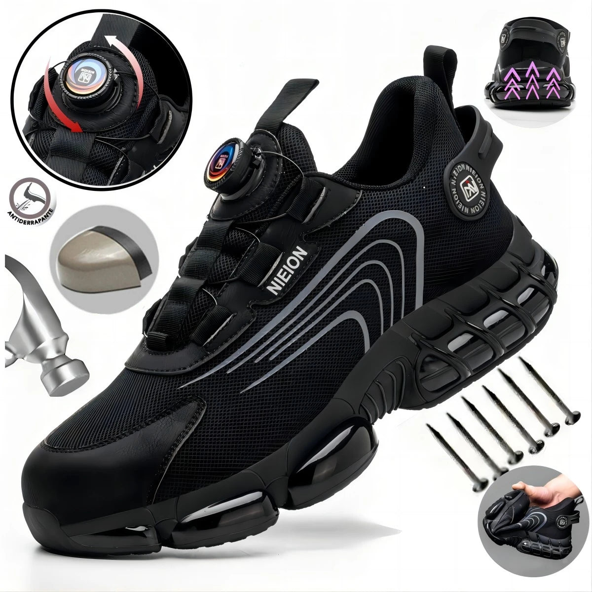 Rotary Buckle Safety Work Sneakers – Steel Toe Industrial Shoes with Puncture-Proof Protection